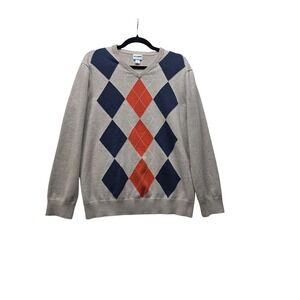 Old Navy Mens Argyle V-Neck Sweater Beige Navy Orange Cotton L 476707-01